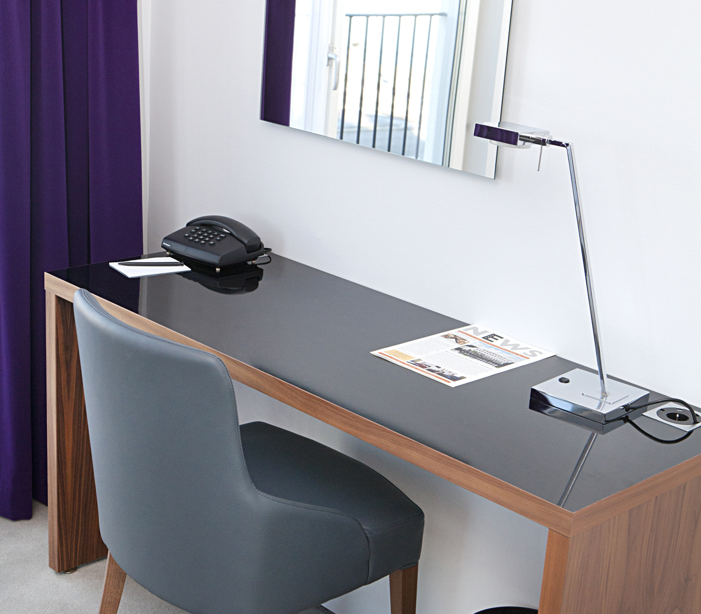 Desk with TV and telephone